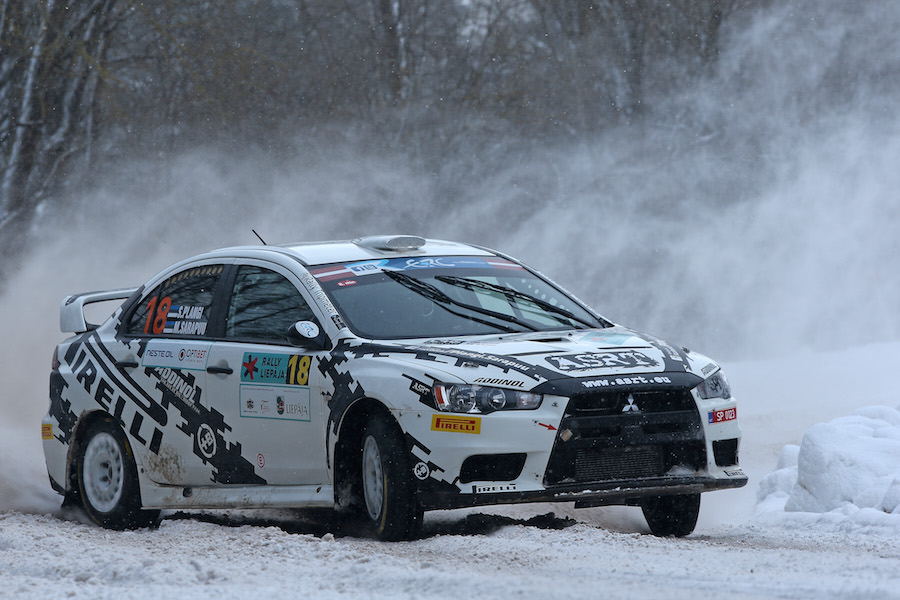 18 PLANGI SIIM EST Marek Sarapuu EST Mitsubishi Lancer Evolution X Siim Plangi Action during the 2015 European Rally Championship ERC Liepaja rally, from February 6 to 8th, at Liepaja, Lettonie. Photo Gregory Lenormand / DPPI