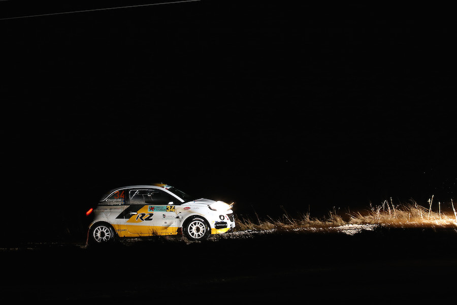 34 BERGKVIST EMIL SWE Joakim Sjoberg SWE Opel Adam ADAC Opel Rallye Junior Team Action during the 2015 European Rally Championship ERC Liepaja rally, from February 6 to 8th, at Liepaja, Lettonie. Photo Gregory Lenormand / DPPI