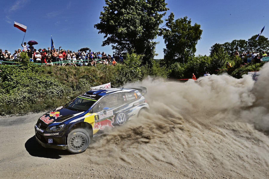 Sebastien Ogier performs at FIA World Rally Championship 2015 Poland in Mikolajki, Poland on July 4, 2015 // Volkswagen Motorsport/Red Bull Content Pool // P-20150706-00177 // Usage for editorial use only // Please go to www.redbullcontentpool.com for further information. //