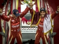 Nasser Al Attiyah and his co - driver Matthieu Baumel on the podium at the Shiraz Rally, Shiraz on May 6th. 2015