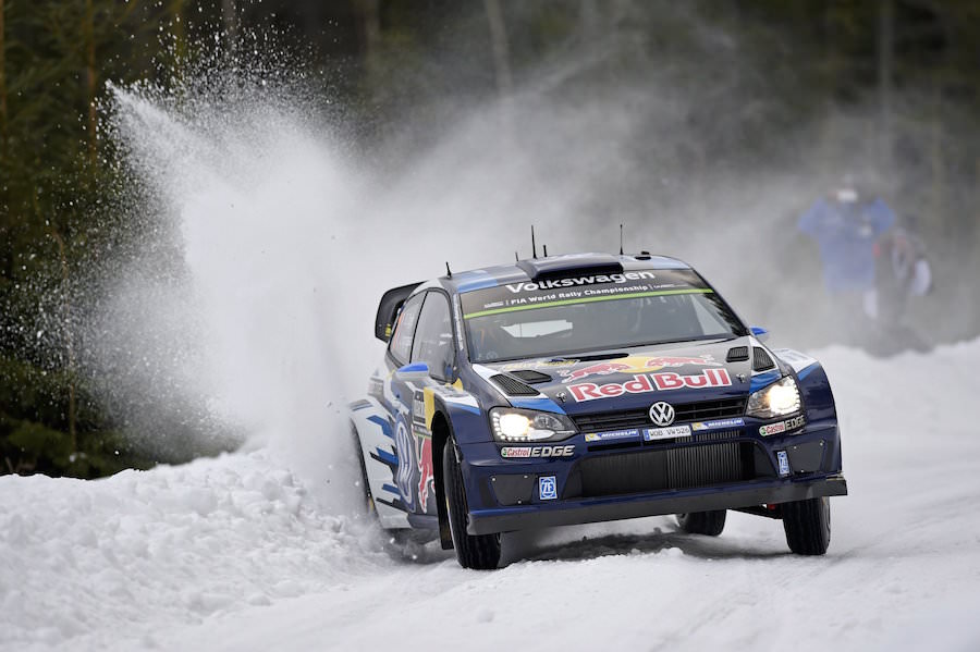 Sebastien Ogier performs during the FIA World Rally Championship 2015 in Hagfors, Sweden on February 12, 2015 // Volkswagen Motorsport/Red Bull Content Pool // P-20150216-00012 // Usage for editorial use only // Please go to www.redbullcontentpool.com for further information. //