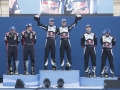 Sebastien Ogier, Thierry Neuville, Andreas Mikkelsen celebrate with their co-drivers on the podium during the FIA World Rally Championship 2015 in Karlstad, Sweden on February 15, 2015 // Jaanus Ree/Red Bull Content Pool // P-20150215-00124 // Usage for editorial use only // Please go to www.redbullcontentpool.com for further information. //