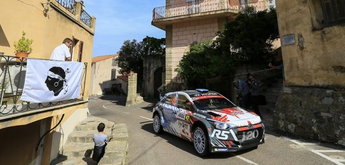 Abbring con la i20 R5 al debutto sulle strade di Corsica.
