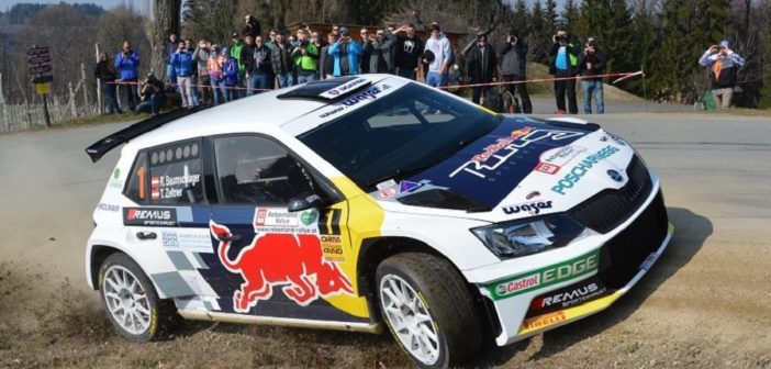 La Skoda Fabia R5 di Baumschlager in azione.