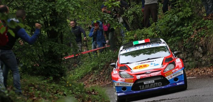 Stefano Albertini con la Fiesta WRC allo scorso rally Mille Miglia.