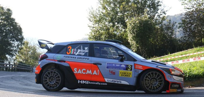 La Hyundai i20 WRC di Fontana a tutta sulle prime speciali Lariane.