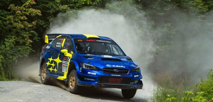 La Subaru WRX STI di Oliver Solberg impegnata nella serie USA 2019.