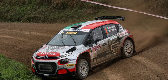 Andrea Crugnola il campione CIR 2020 in azione sulla terra del Tuscan.