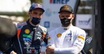 Neuville e Tanak all'arrivo della power stage in Croazia.