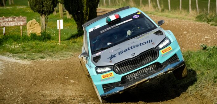 Il campione uscente Battistolli sulle PS del Val D'Orcia